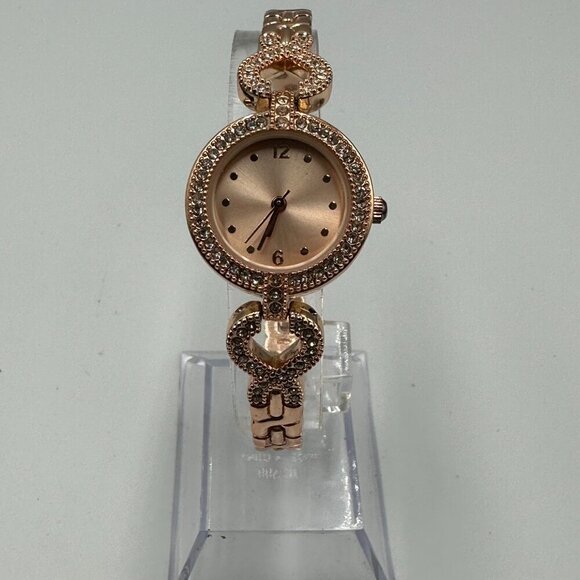3/$30 Crystal Link Watch Women Rose Gold Tone Round Dial Working 7 in - Picture 2 of 14